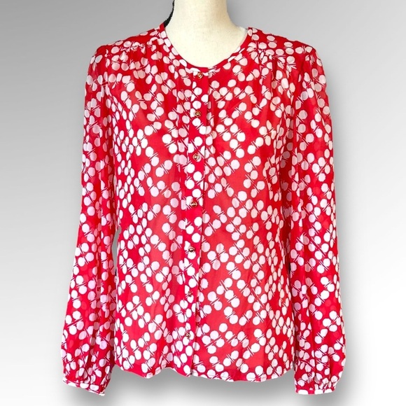 Trina Turk Women’s Red Lucinda Dot Gradient Georgette Blouse Top Stretch Sz M - Picture 1 of 11